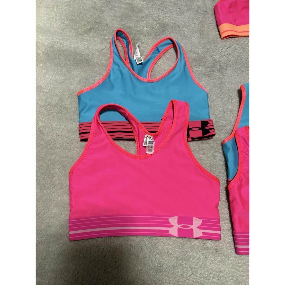 New Under Armour Women's Lot Of 2 Pink Blue Sports Bras Paddless XS Bundle F